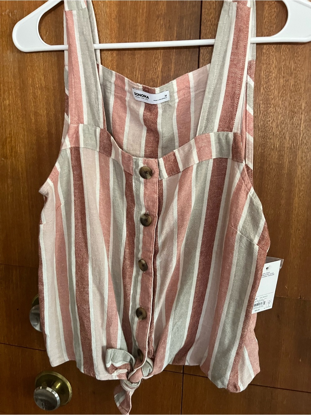 Linen & Rayon Tie-Front button up Tank Top